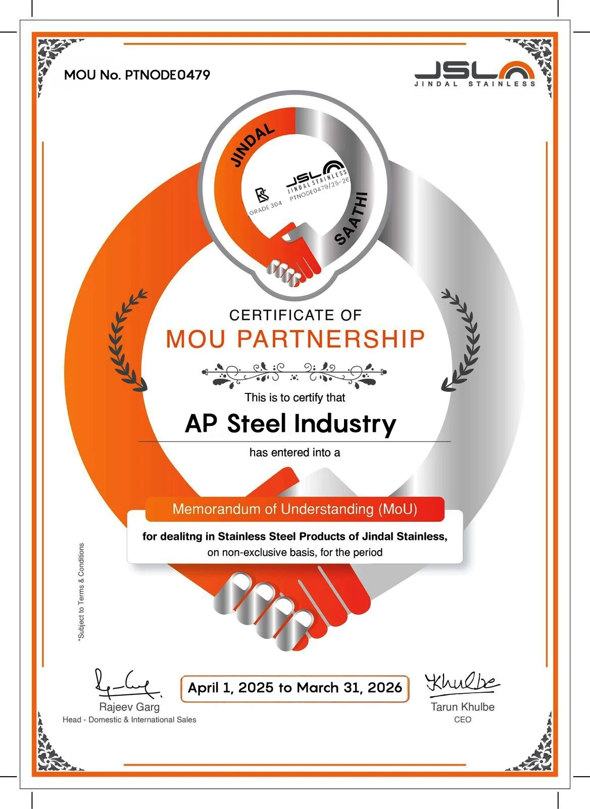 Memorandum of Understanding / Certificate